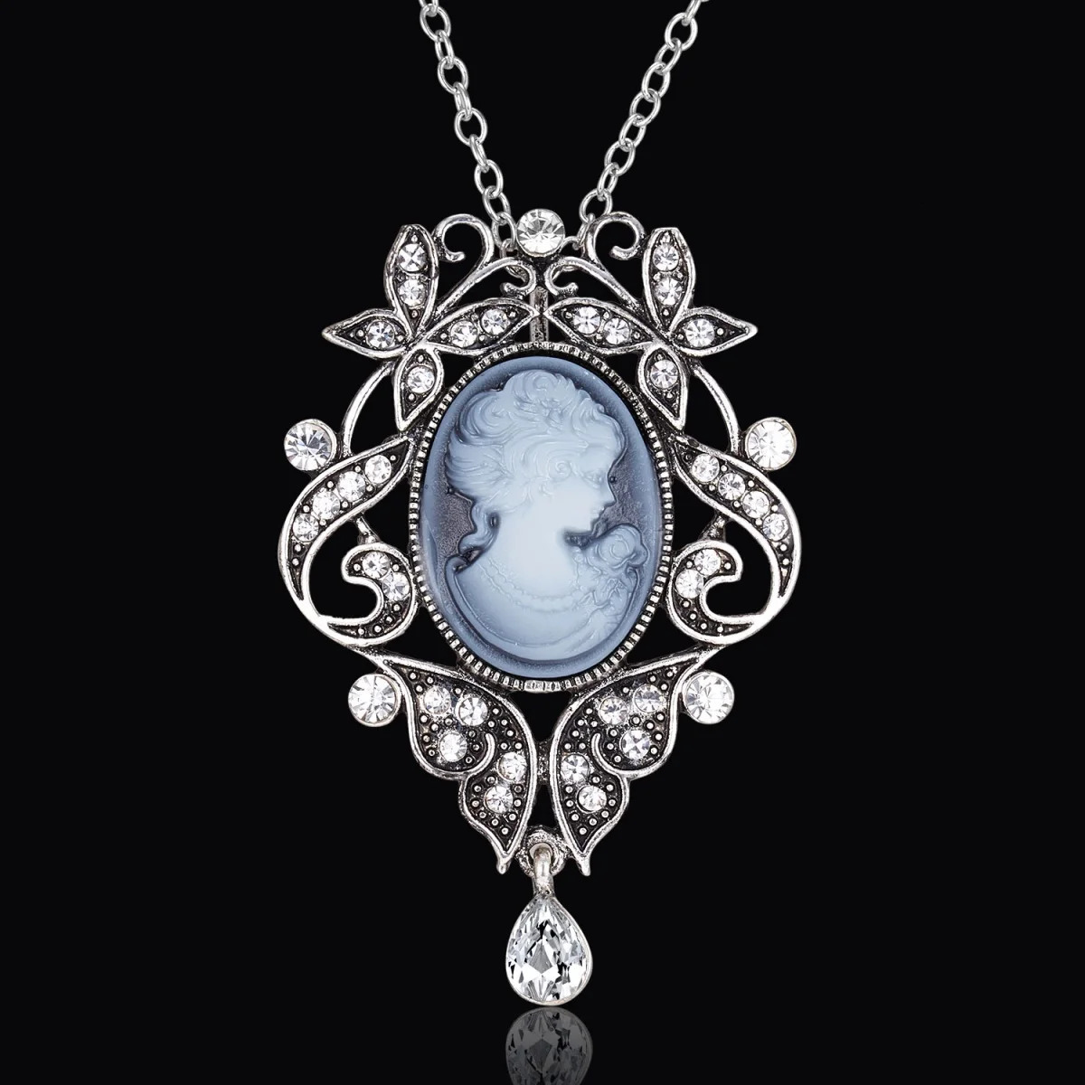 Vintage Cameo Beauty Portrait Pendant Necklace For Women Men Resin Lady Queen Flower Butterfly Long Sweater Chain Jewelry 250729