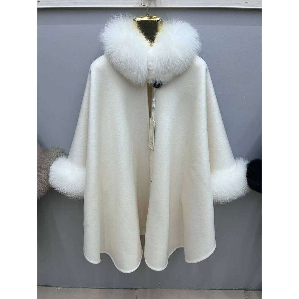 Designer Clothing Natural Real Winter Fox Fur Collar Long Cashmere Wool Woolen Women Jacket Outwear Ladies Female Coat Fashion