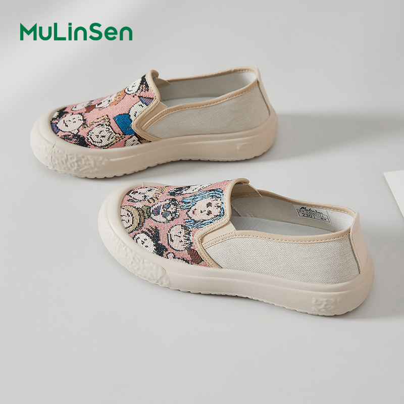 Mulinsen canvas shoes women's 2025 new one-step women's shoes spring and summer breathable thin old Beijing lazy fisherman shoes