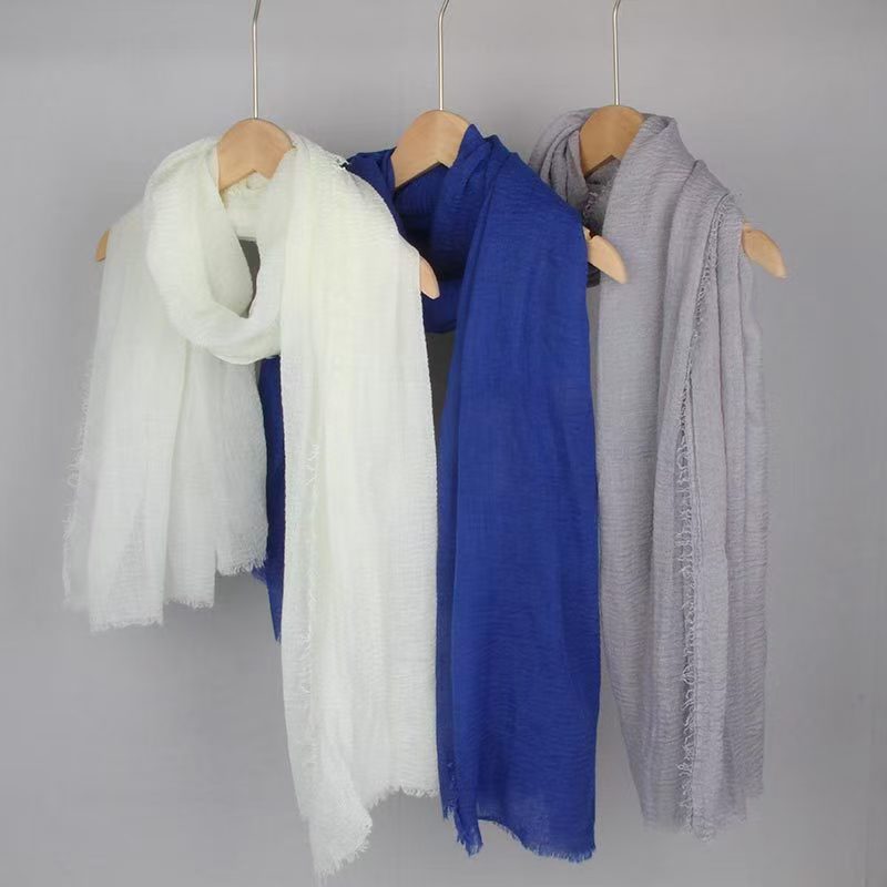 K1540 2024 Solid Color Cotton and Linen Scarf for Women Single Color Cotton and Linen Bubble Scarf Sunscreen Gauze Scarf Factory Wholesale