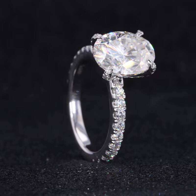 Starsgem Custom Made 14kt White Solid Gold 3 Ct Oval Brilliant Cut Moissanite Engagement Ring