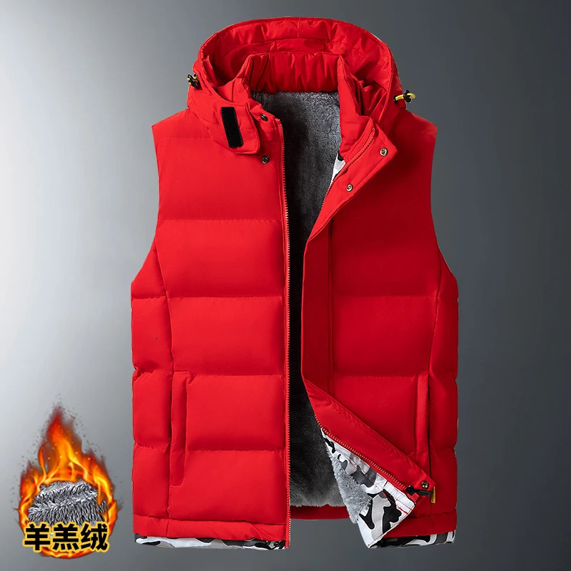 M10XL Plush Hooded Vest Mens Autumn Winter Trendy Personality Down Men Cotton Thick Warm Jacket for Man 250730