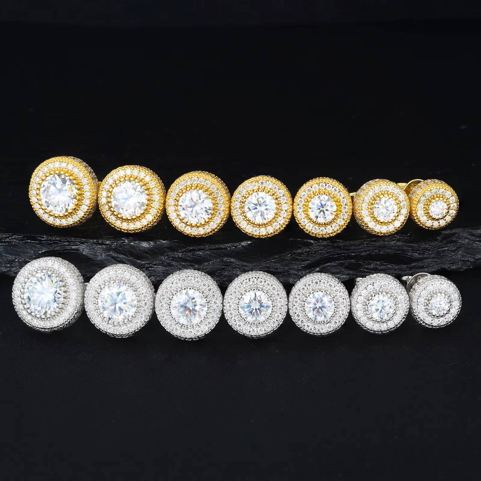 Fine Unisex Jewelry Gold Plated 925 Sterling Silver VVS Moissanite Diamond Cluster Halo Stud Earrings for Men Women