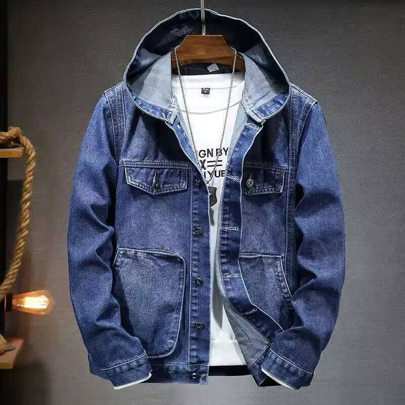 Hooded Jacket Spring And Autumn New Style Trendy Street Casual Regular Men's Denim Tops MDNG