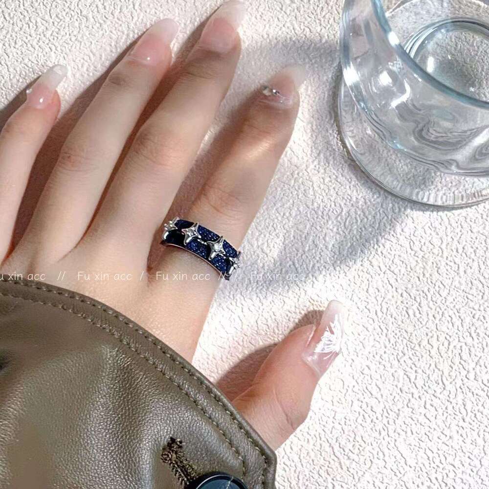 Cross Star Denim for Women New Fashion Versatile Open Ring Niche Light Luxury Design High-end Feel Jewelry 36a