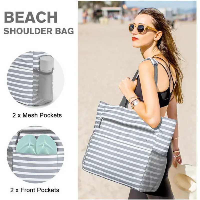 Summer Beach Tote Bag Waterproof Foldable Large Capacity Lightweight Portable Travel Storage Bag For Outdoor Swimming Vacation G250729