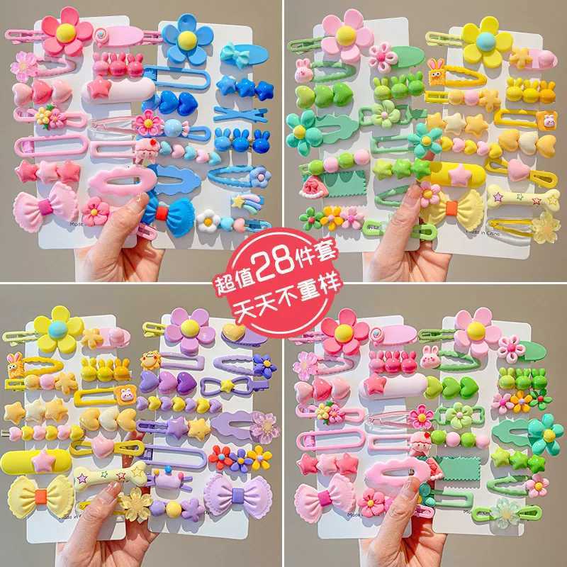 14-8Pcs/Set Candy Color Cartoon Bowknot Flower Hair Clips Baby Girls Yellow Pink Hairpin Barrettes Headwear Kid Hair Accessories R250730