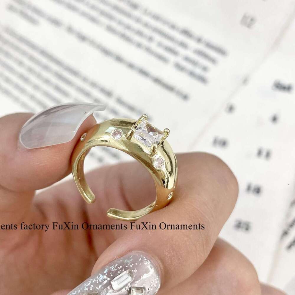 Tiger Eye Stone Square Diamond Wide Version Fashion Exquisite Unique Niche Design Couple Matching Ring Stackable 530