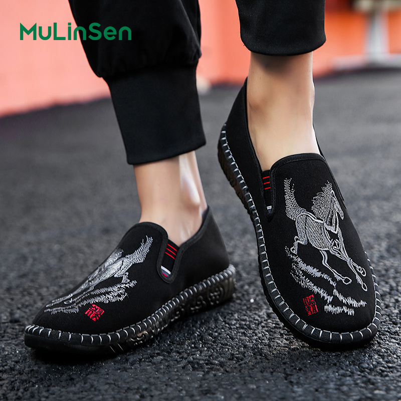 Mulinsen Old Beijing cloth shoes men's 2025 new anti-slip breathable Chinese style embroidered horse one-step soft sole casual work shoes