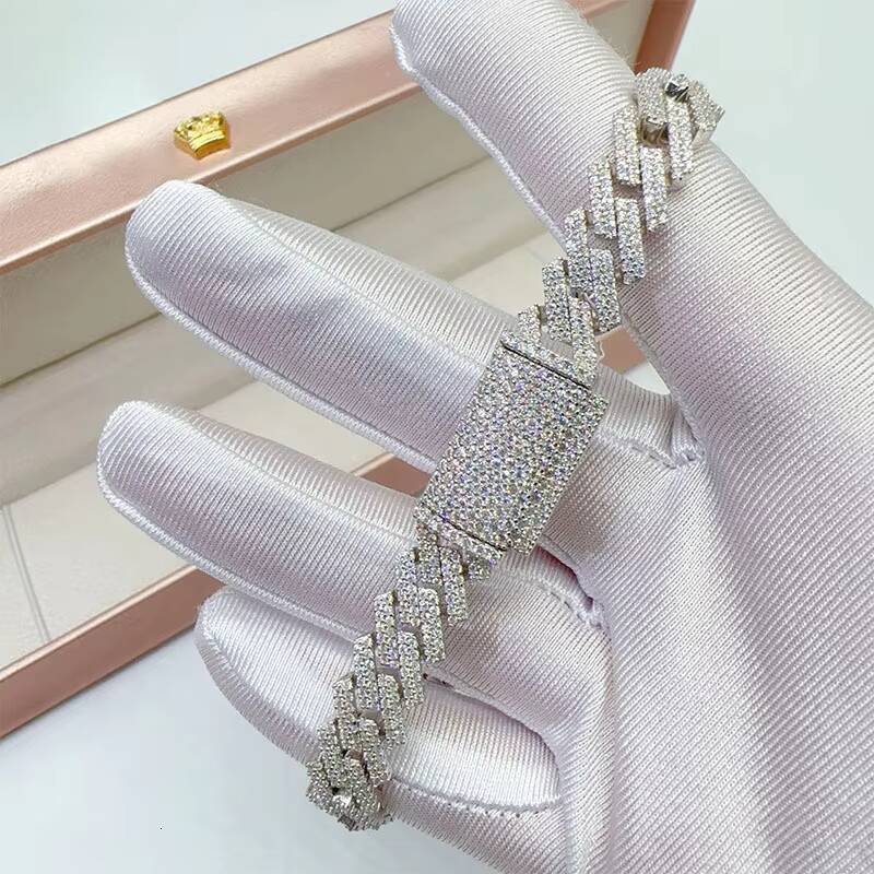 Wholesale Price Lab Diamond Moissanite Silver 925 Vvs Moissanite Iced Out Hip Hop Jewelry Cuban Bracelet