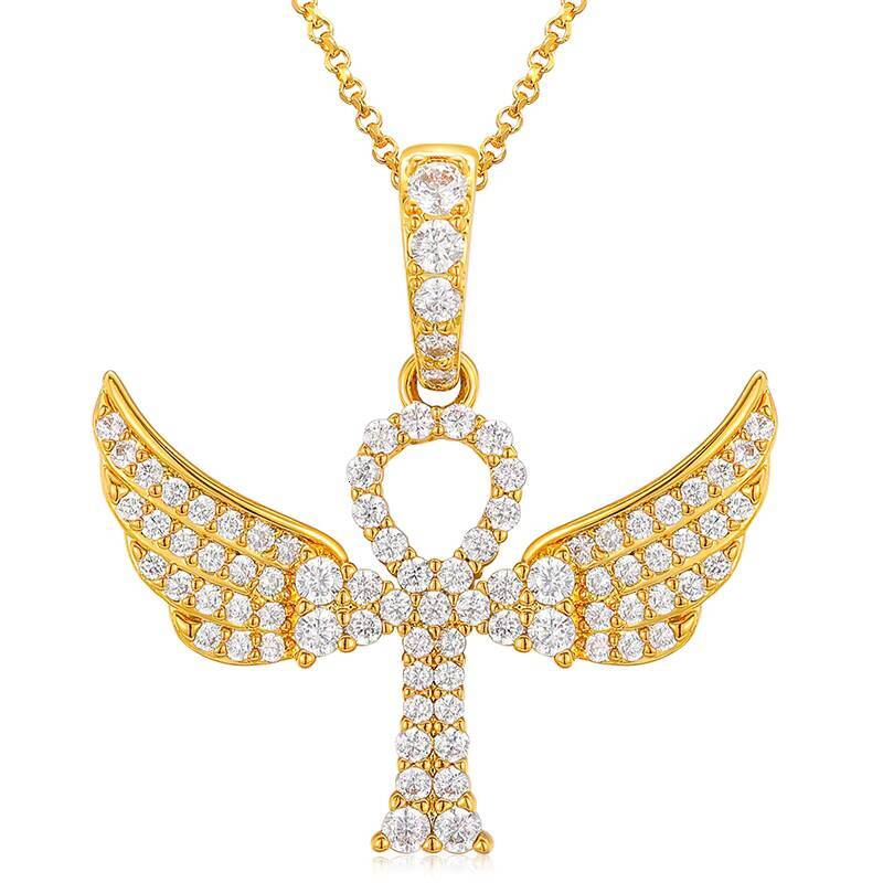 Newest Design Wing Shape Cross Pendant 18K Gold Plated 925 Sterling Silver VVS Moissanite Diamond Hip Hop Cross Pendant Necklace