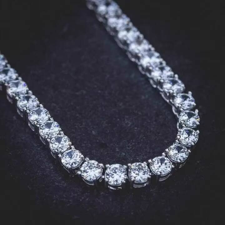 Fashion Shining Jewelry 925 Silver Round Diamond Bracelet Single Row Iced Diamond VVS 4mm 5mm 6mm Moissanite Tennis Chain