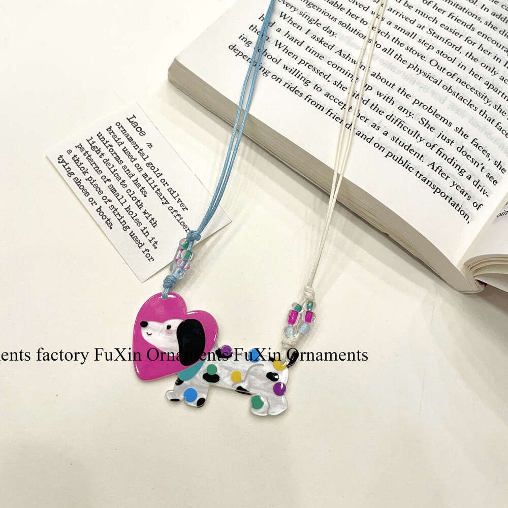 Cute Dalmatian Dog Asymmetric Color Bead Necklace Simple Versatile Niche Design Sweatshirt Chain Personalized Accessory 7c4