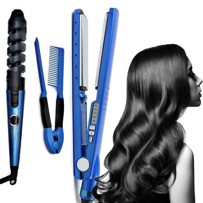 Three-Piece Spiral Iron Comb Set Automatic Curling Wand Straightener Hair Clip Bangs Perm Tool