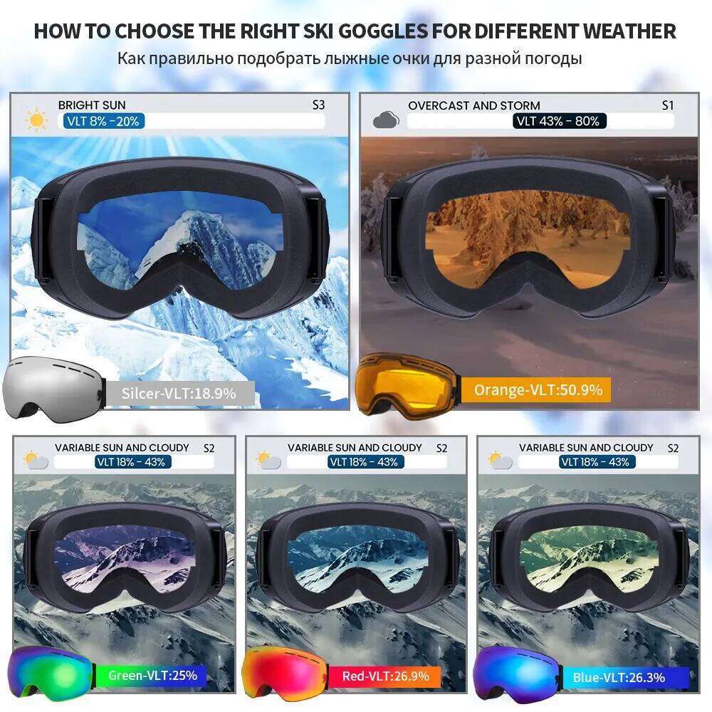 NATFIRE Ski Double Layers Anti-Fog Uv400 Snowboard Snow Goggles Snowmobile Glasses Eyewear Outdoor Sport Skiing Googles