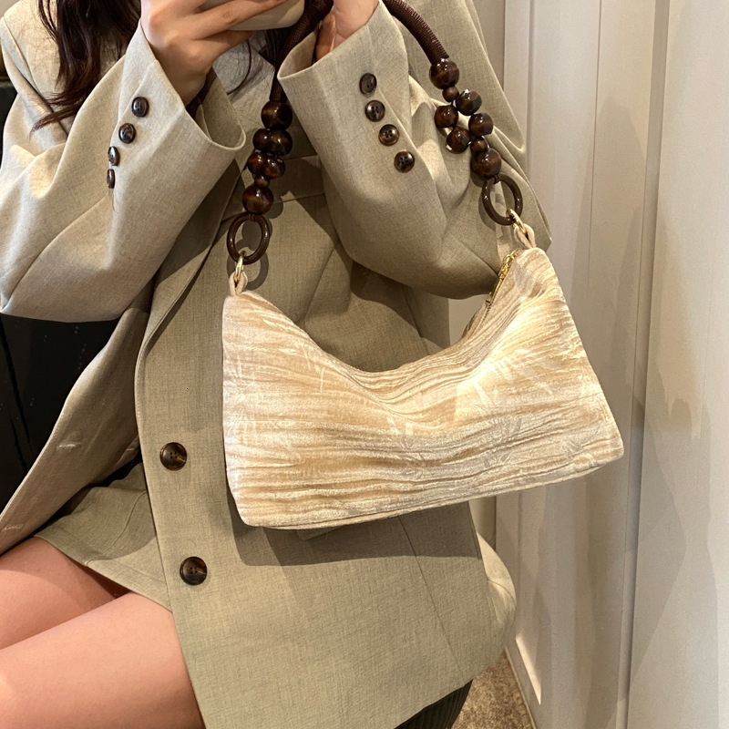 Retro ethnic style handbag, simple bead shoulder bag, multifunctional dumpling bag, designer bag, women's crossbody bag