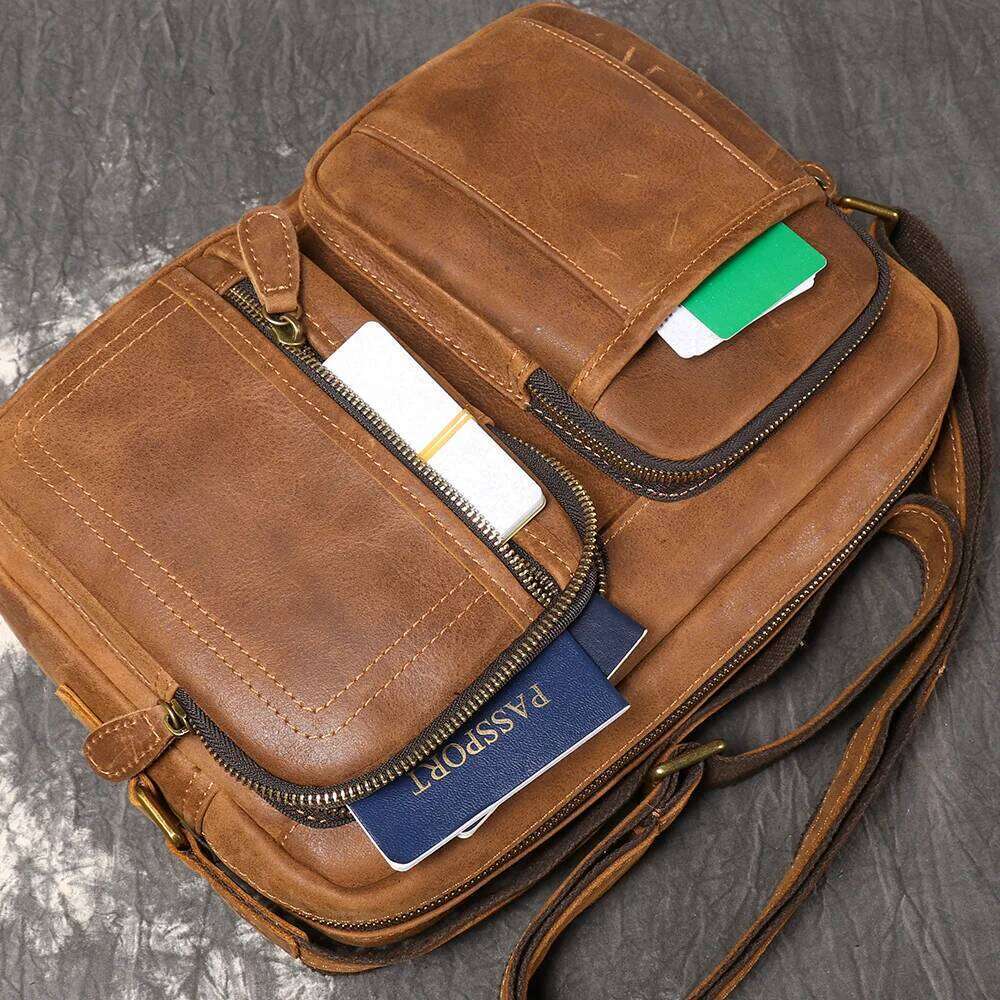 LUOKIR Vintage New Men's Genuine Leather Shoulder Casual Travel Suede Crossbody Cowhide Large Capacity Ipad Bag 250731