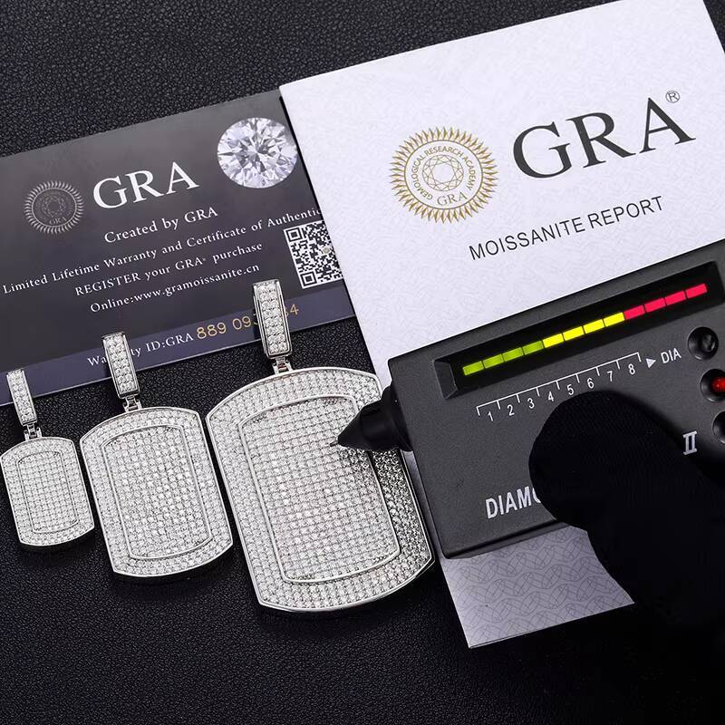 New Arrival Hip Hop Jewelry 925 Sterling Silver Micro Pave VVS Moissanite Diamond Iced Out Bling Dog Tag Sign Pendant Necklace