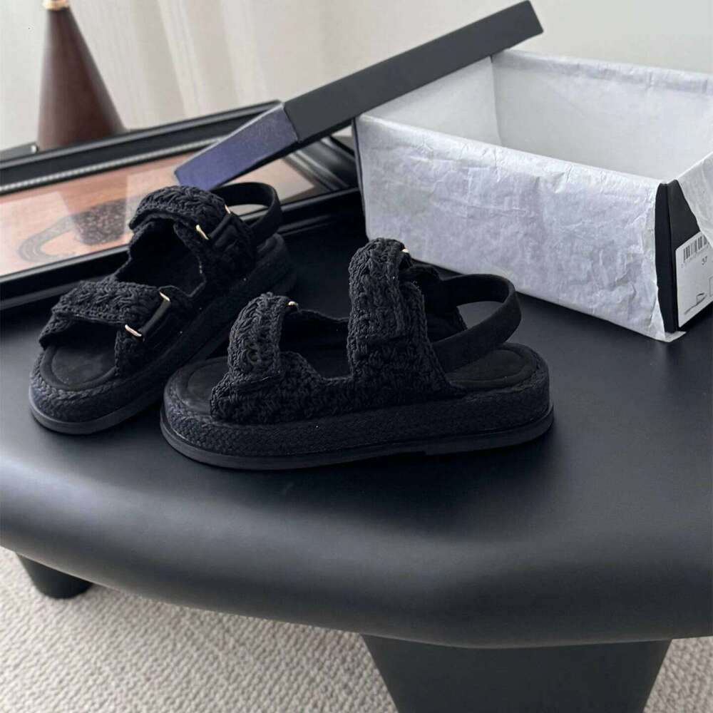 Women Size35-41 Weaving Sandals Med Heels Genuine Leather Flat Platform Summer Beach Designer Shoes Zapatillas De Mujer fb5