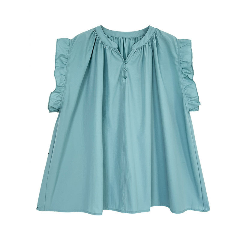 2025 Luxi Korean style casual lace pleated sleeve shirt top, summer new V-neck button pleated short sleeved new designer T-shirt