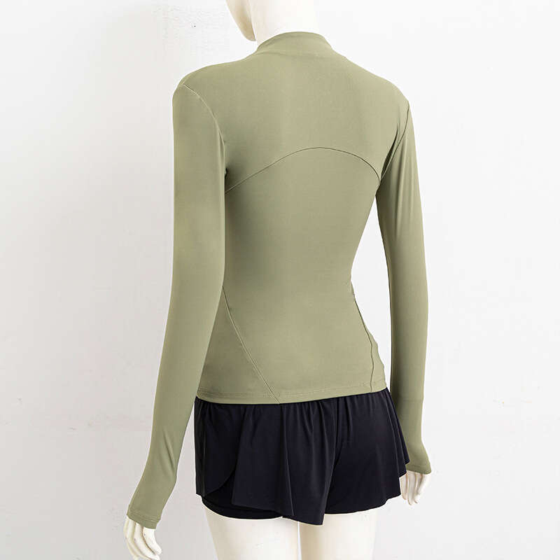 Simple Slim Fit Yoga Jacket Fitness Long Sleeve Top Stand Collar Quick Dry Sports Sun Protection Cardigan Tight Waist