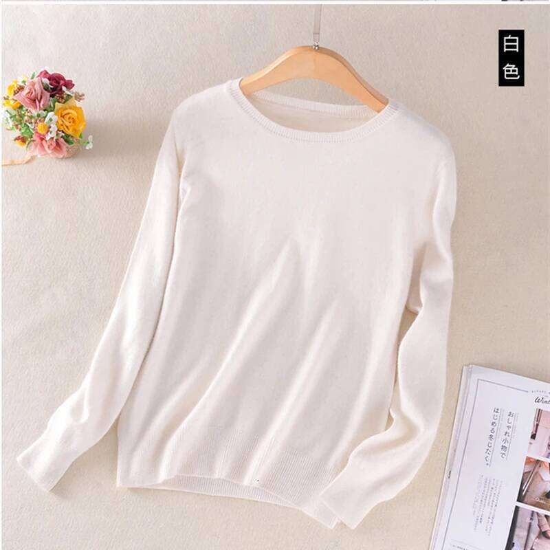 Designer Leisure High Quality Super Soft Cashmere Cotton Blended Classic O-Neck Knitted Sweater Women 2023 Autumn Winter Basics Base Pullover Pull Fem