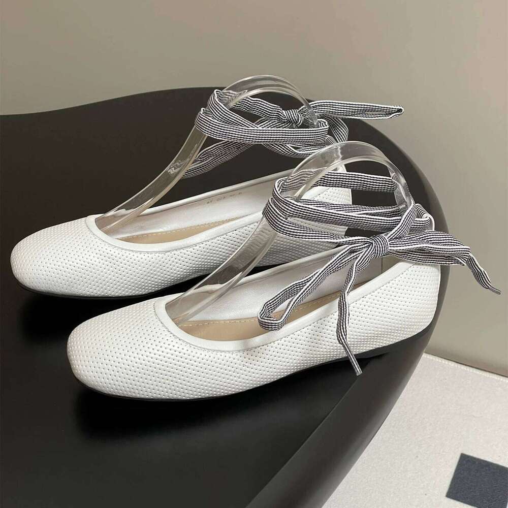 New Women Size34-43 Genuine Leather Ballet Flats Ankle Strap Square-Toes Solid Colors Designer Shoes Zapatillas De Mujer caf