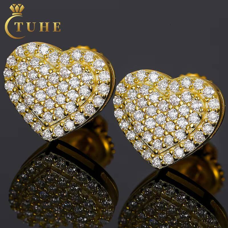 Factory Wholesale Moissanite Jewelry Round Brilliant Cut 925 Sterling Silver Heart Shape Stud Earrings Valentines Day Gift