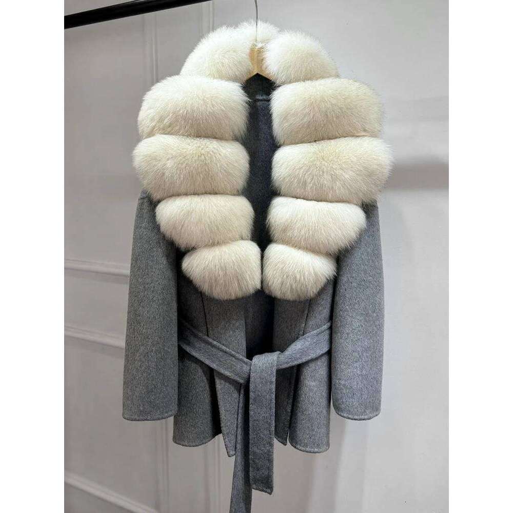 Designer Clothing Janveny Natural Fox Fur Wool Overcoat Autumn Winter Women's Short Loose Woolen Blends Coat Office Lady Elegant Cashmere Jacket 