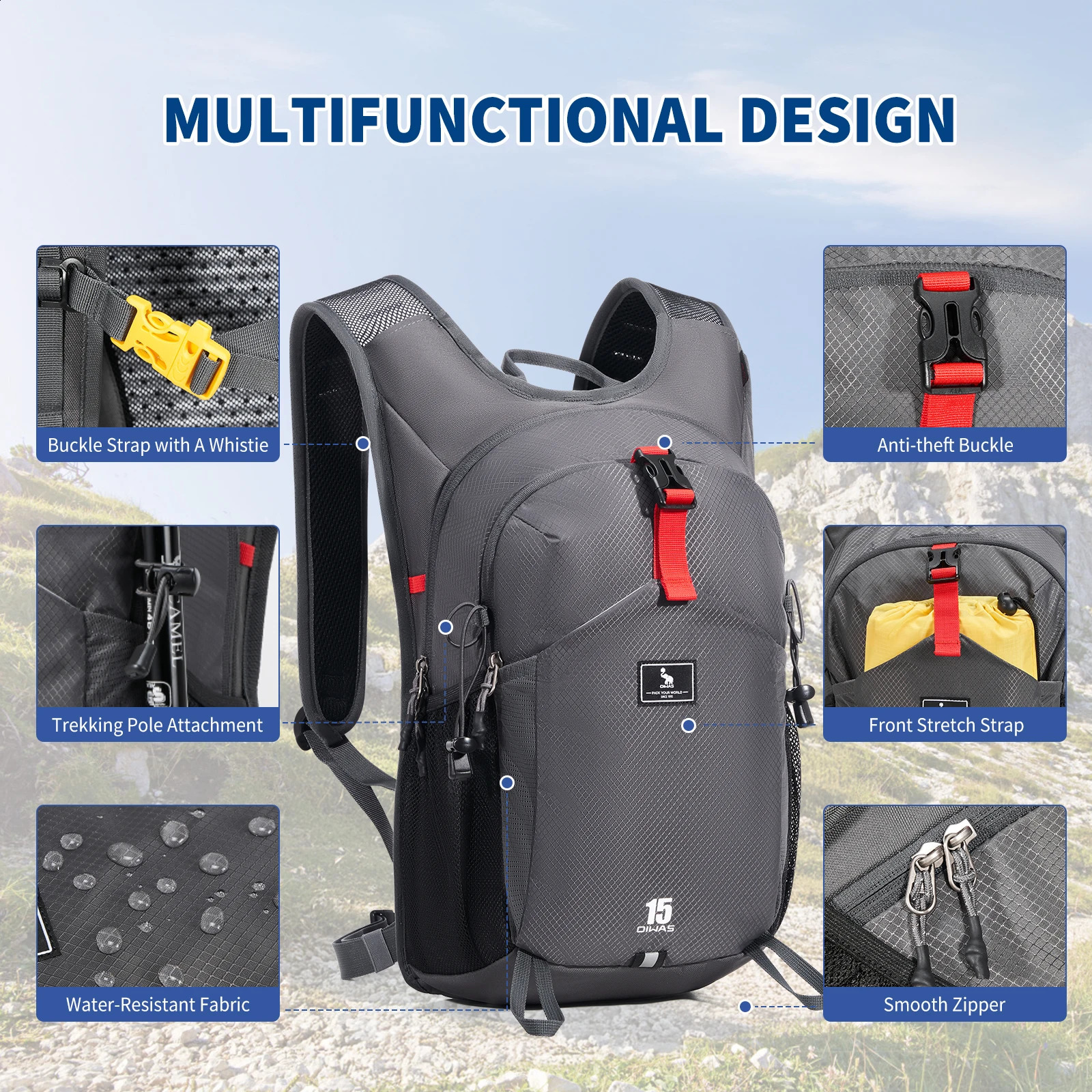 OIWAS 15L Outdoor Mountaineering Backpacks Waterproof Hiking Daypack Lightweight Sport Travel Backpack for Men Women 250729