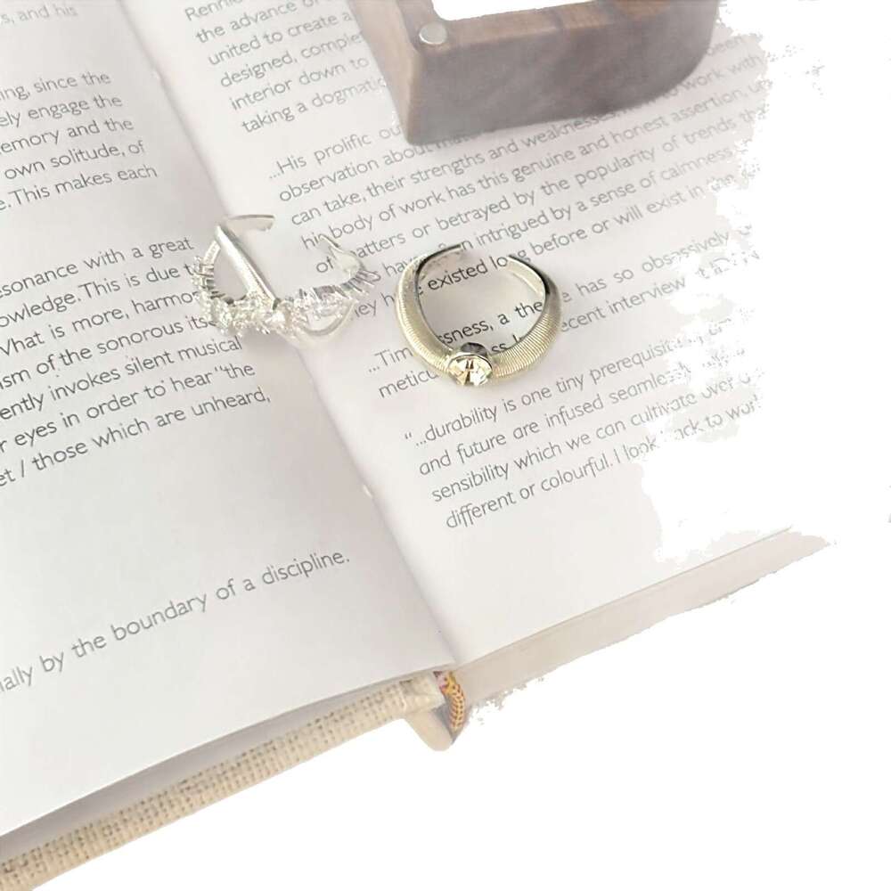 Niche Light Luxury Design Irregular Cross Full Silver Brushed Wave Zirconia Open Ring b6e