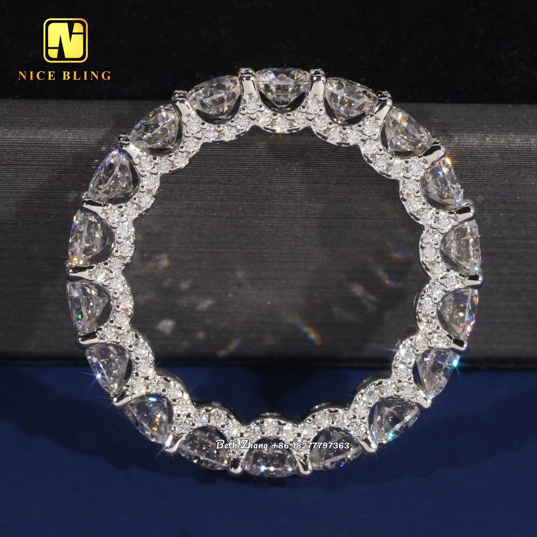 Luxury Moissanite Engagement Rings Iced Out 4MM Diamond Tennis Rings 925 Silver Wedding Bands With Side Stones