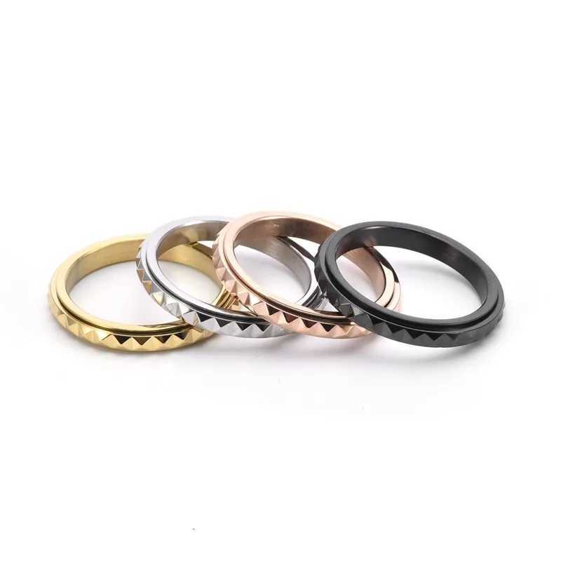 3mm Thin Stainless Steel Pyramids Spinner Ring Wedding Band for Women Girl Size 5-12 y250730