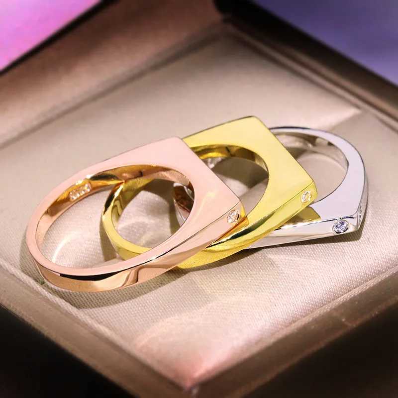 Hot Sale Geometric Ring Simple Two Bar Round Rings For Women Stainless Steel Simple Rose Gold Matte Wedding Party Rings y250730