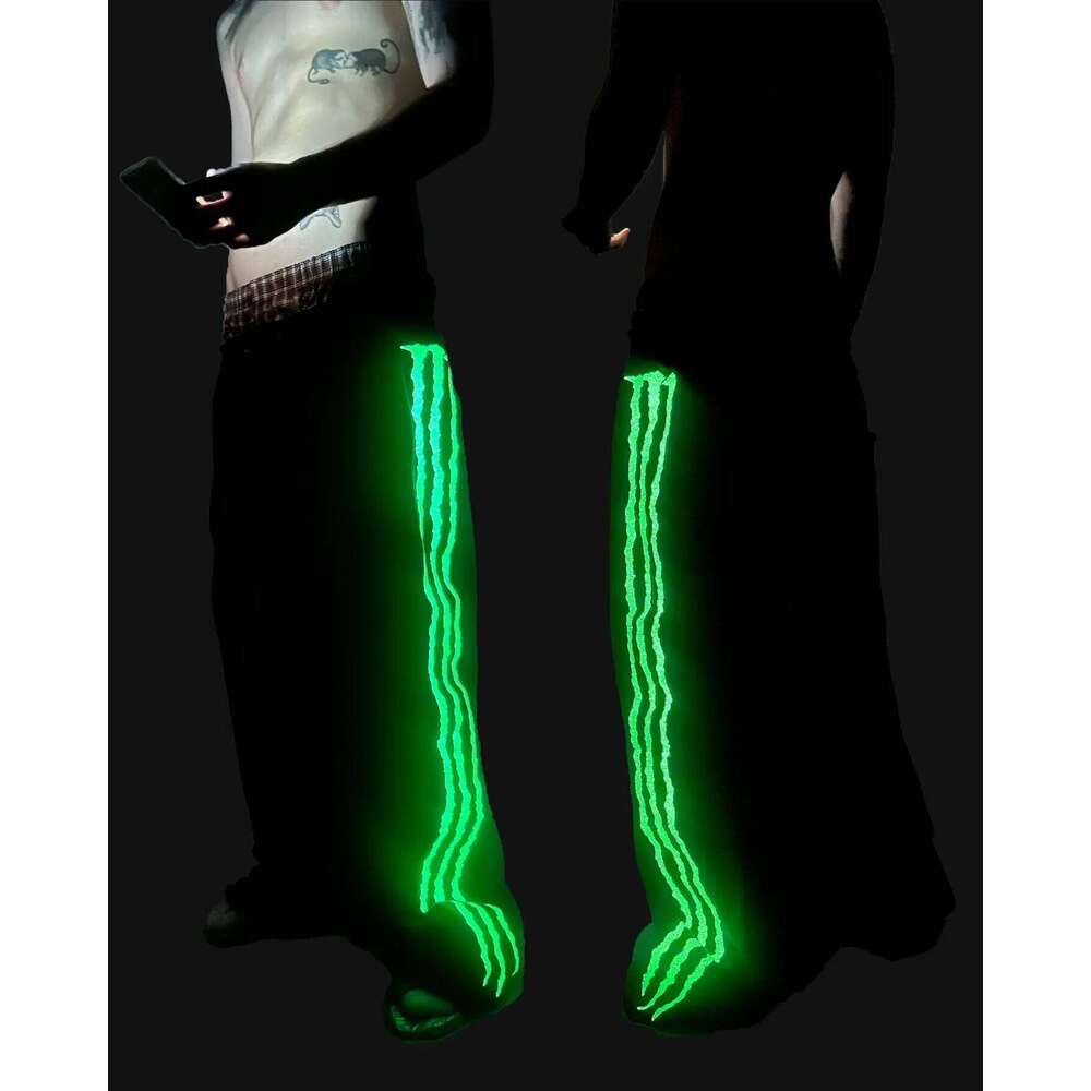 American Style Sweatpants Y2K Claw Stripe Fluorescence Streetwear Hip Hop Personality Casual Pants Joggers Men Clothing