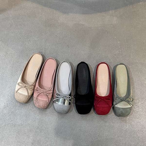 Sheepskin Version ~ Ballet Pointed Toe Half Slippers Summer Flat Outdoor Soft Sole Bowknot Silver French Style Sandals for Women