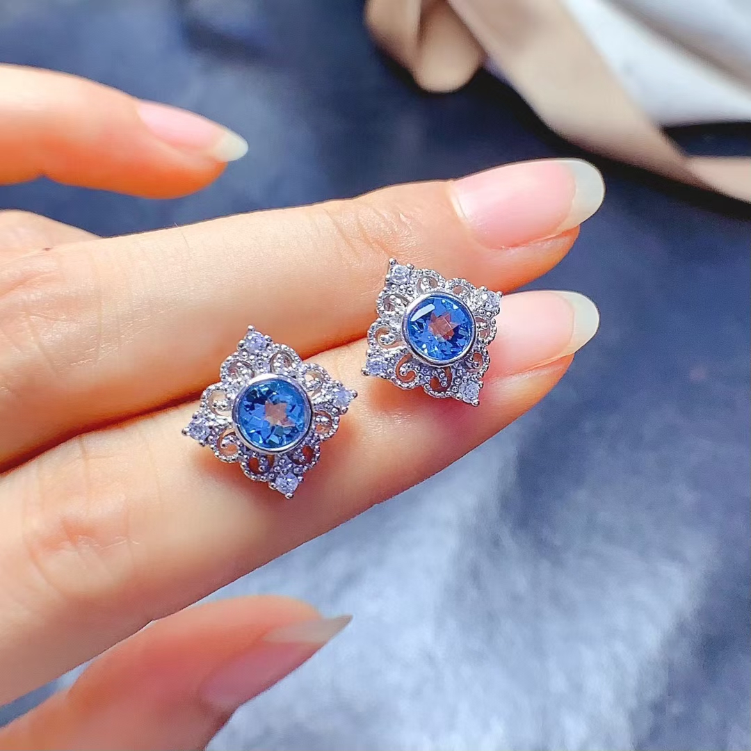 Allergy Free 925 Silver Topaz Stud Earring 5mm Total 1ct Natural Topaz Earrings with Thick 18K Gold Plating