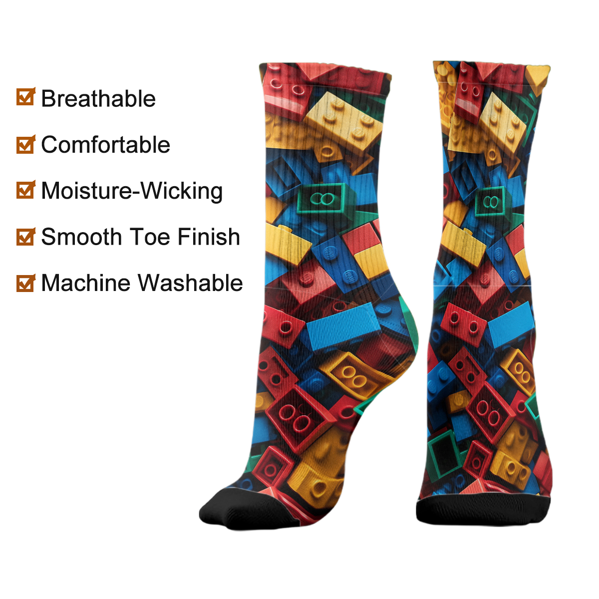 Colorful Building Blocks Pattern Unisex Tube Designer Sock C111