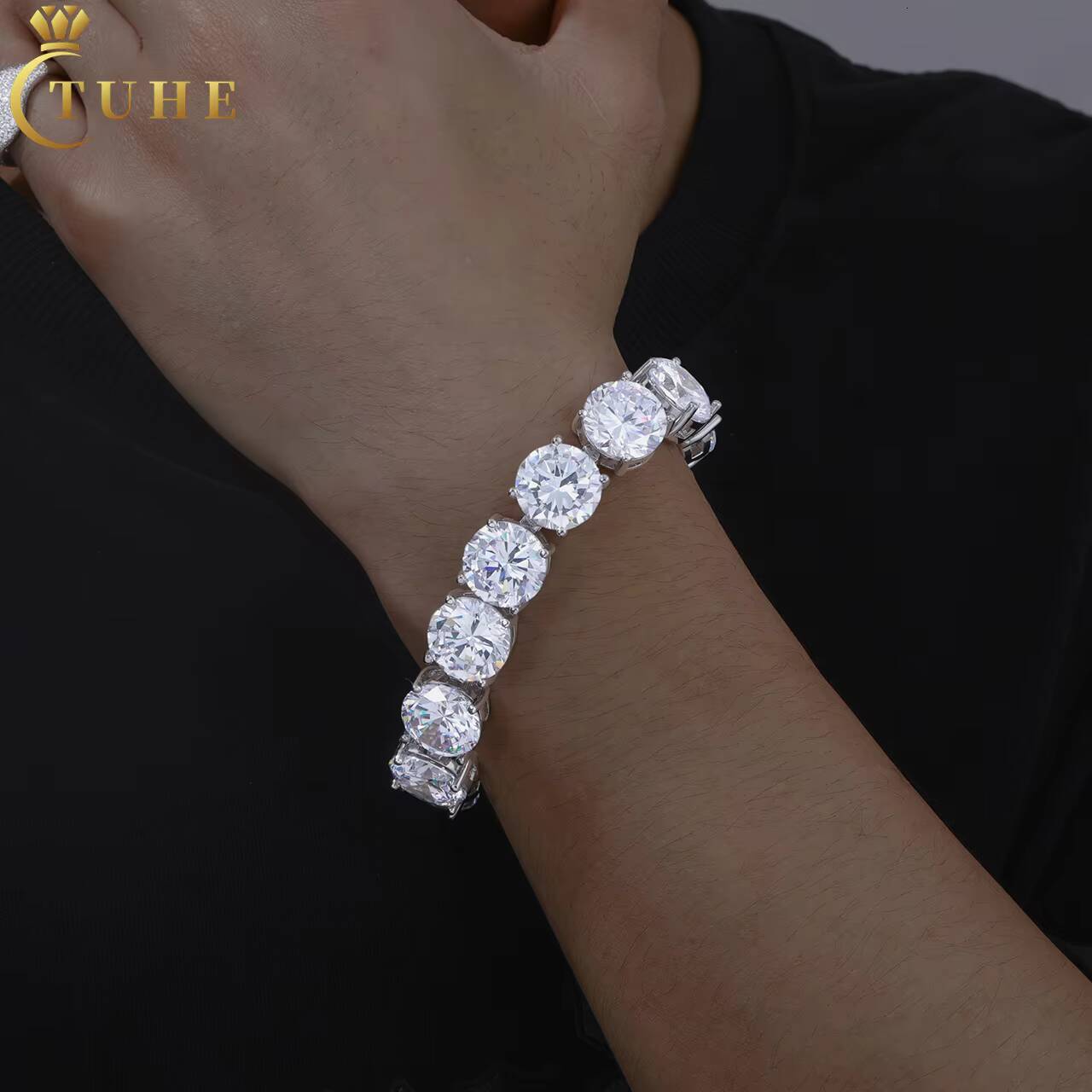 Big Size 925 Sterling Silver 15mm 494ct VVS Moissanite Tennis Chain Bracelet Pulsera Luxury Hip Hop Jewelry Men Women