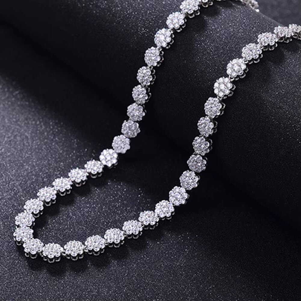 5mm Clustered Rose White Gold Plated 925 Sterling Silver Iced Diamond Zircon Tennis Chain Necklace