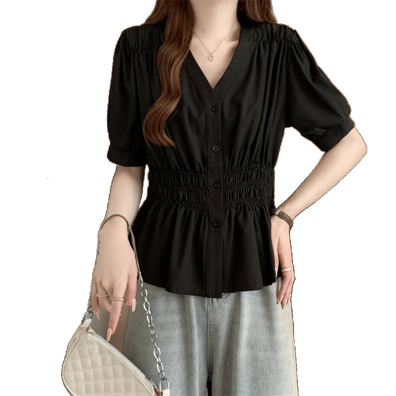 2025 plus size women's S summer shirt short sleeved solid color top waist slim fit chubby girl new designer T-shirt