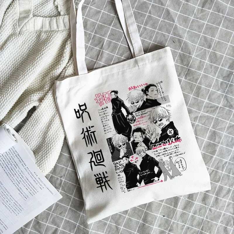 Jujutsu Kaisen Canvas Bag Japanese Anime Women Shoulder Bag Ins Harajuku Large Capacity New Hip Hop Vintage Cartoon Shopper Bags G250729
