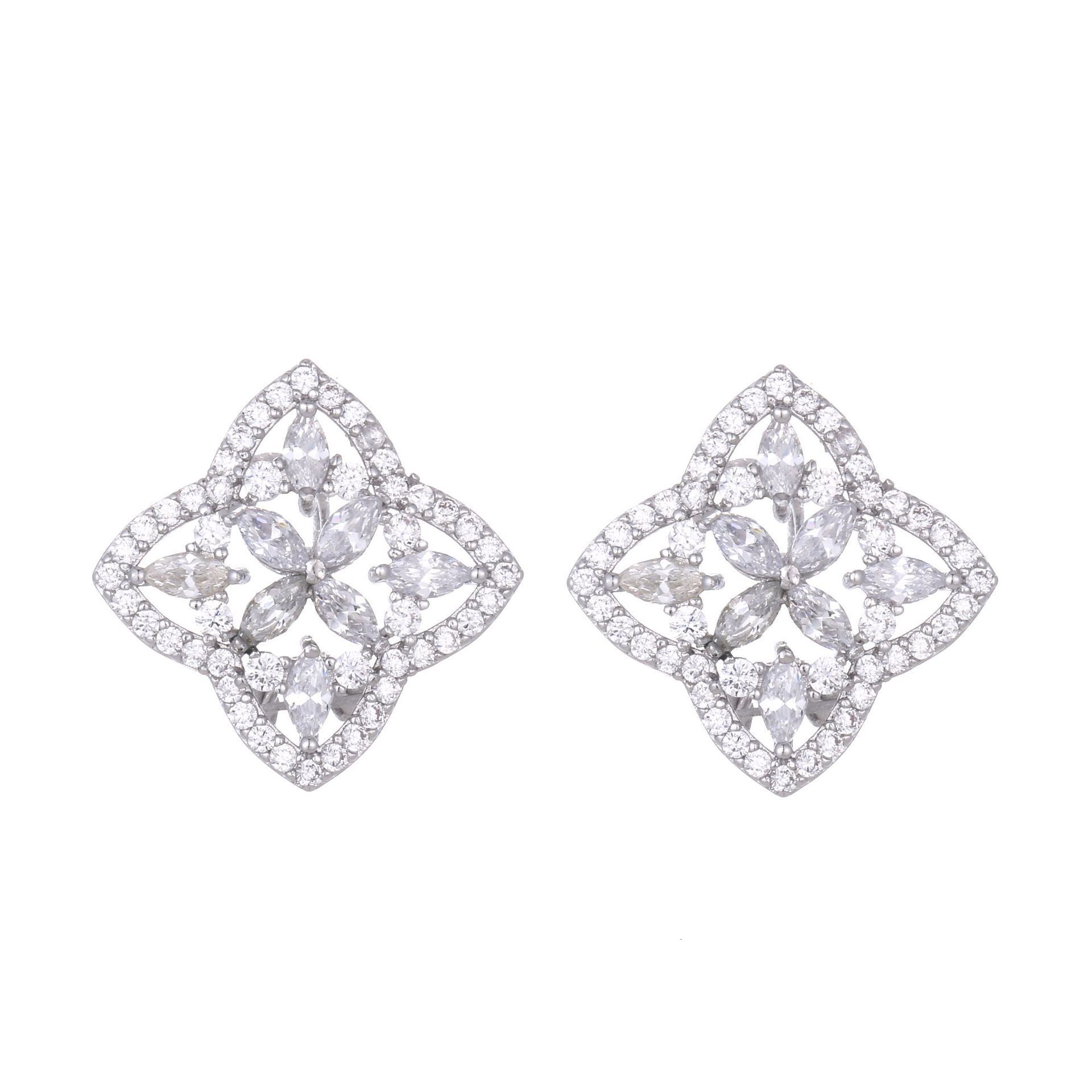 Simple Fashionable Elegant Celebrity Street Style Floral Zircon Earrings E7409
