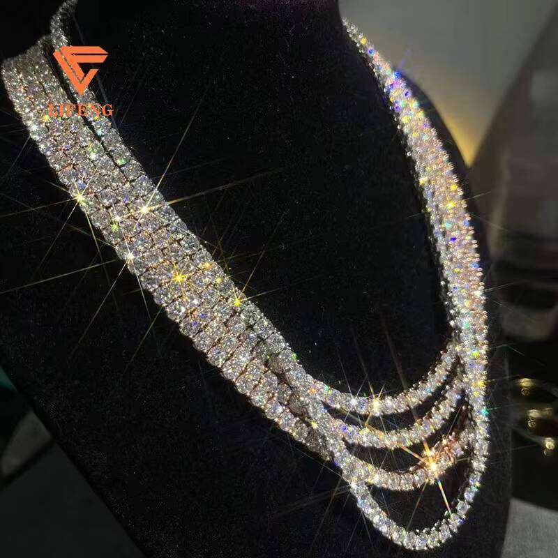 4Mm 5Mm Hip Hop Ice Out Color Rose Gold And White Sier Moissanite Dia Tennis Chain Necklace