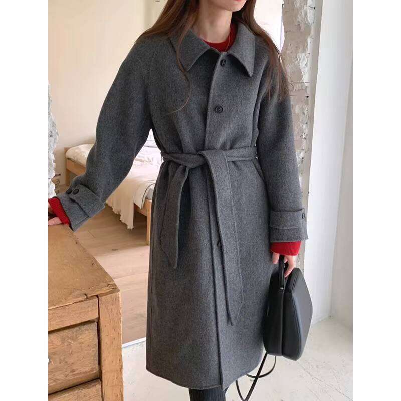 2024 Autumn Vintage Lapel Single Breasted Loose And Versatile Long Woolen Women's Coat