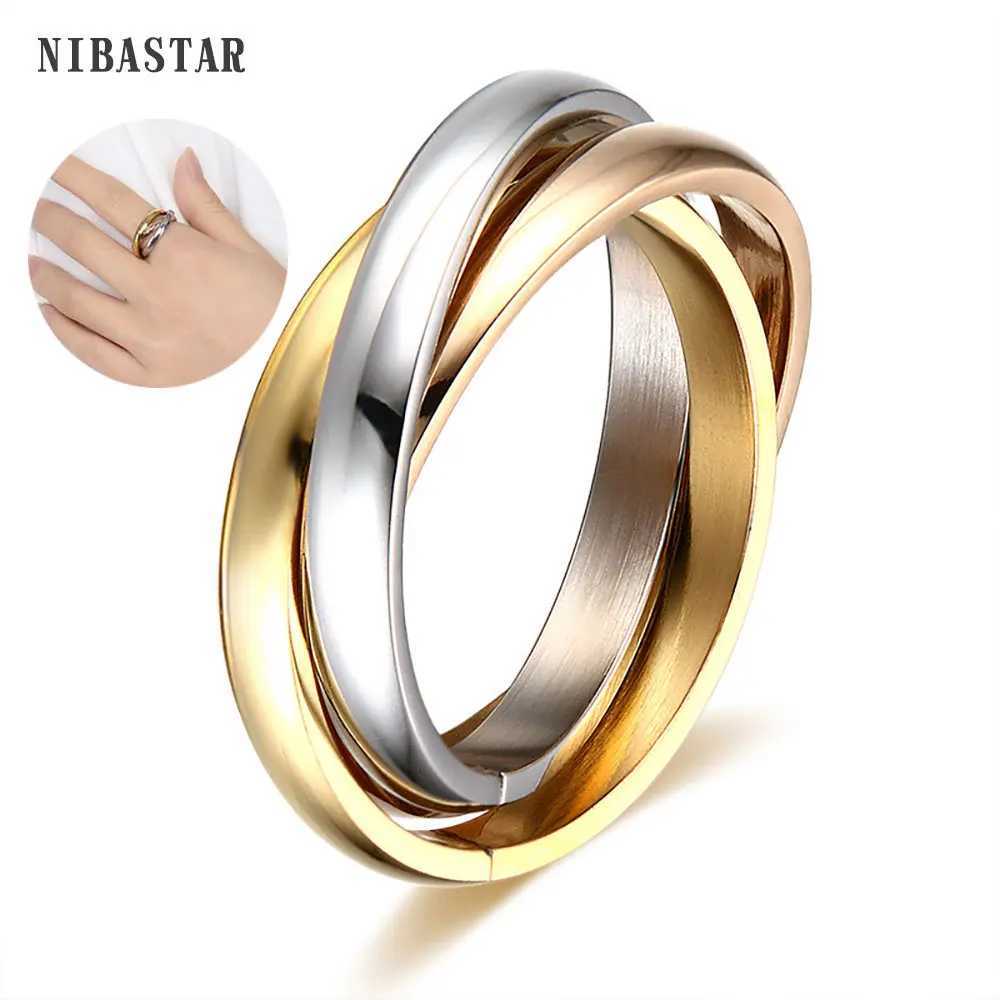 Classic 3 Rounds Ring Sets Women Stainless Steel Wedding Engagement Female Finger Jewelry y250730