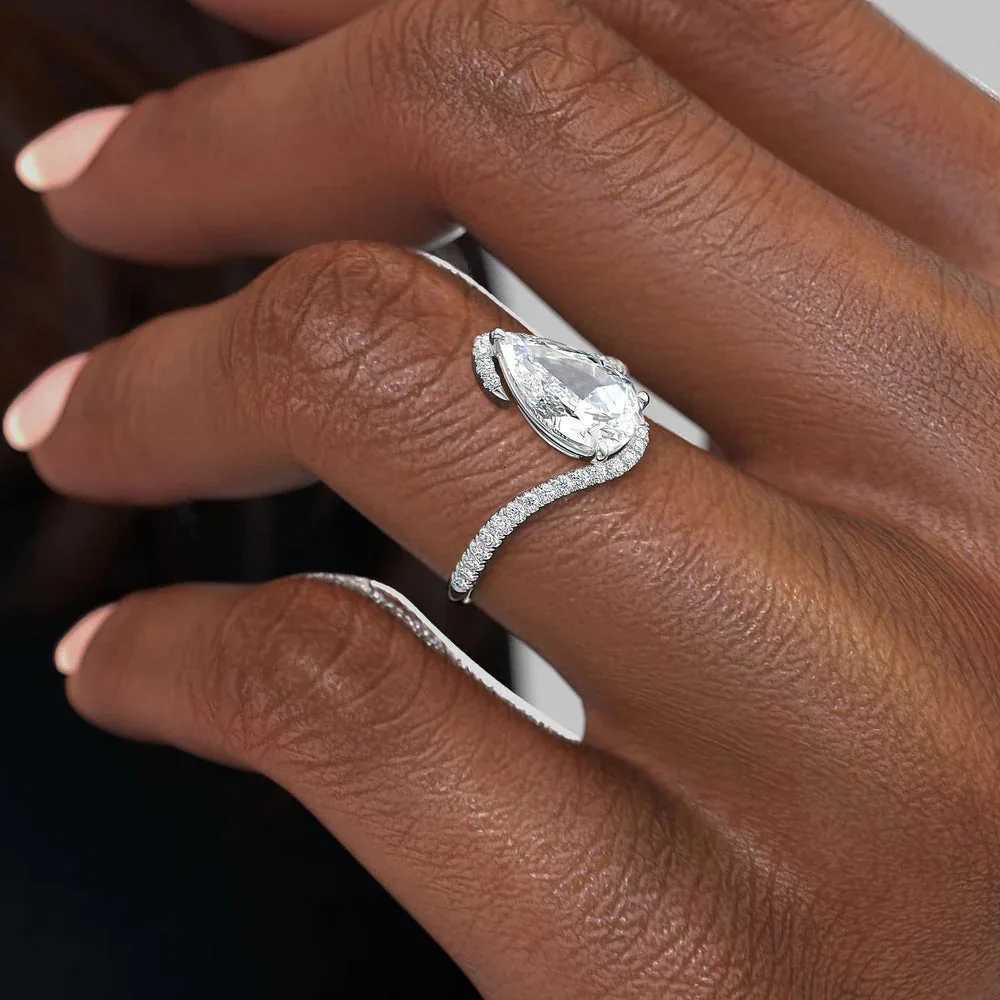 Pear Cut White Zircon Bridal Rings For Women Silver Rose Gold Color Promise Engagement Wedding Bands Jewelry Valentine Day Gifts y250730