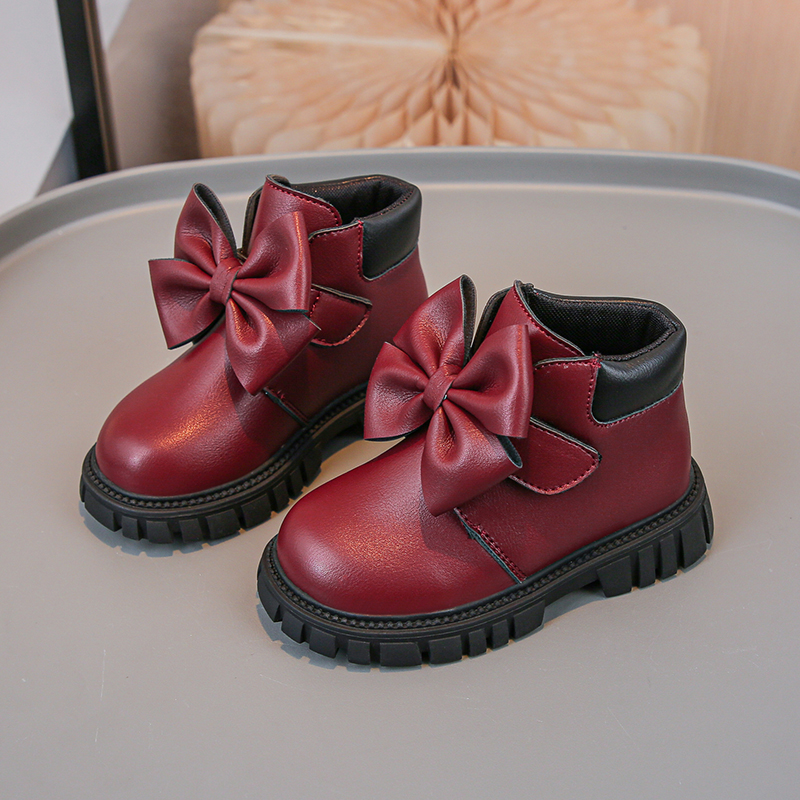 Korean Girls Martin Boots Big Bow Decoration Sweet Cool Girls Autumn and Winter Shoes