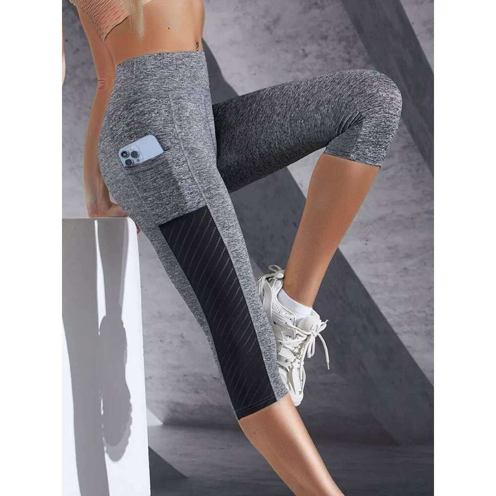 Side Pockets Calf Length Yoga Solid Color high elasticity Leggings High Waist For Women Tummy Control Workout Pants