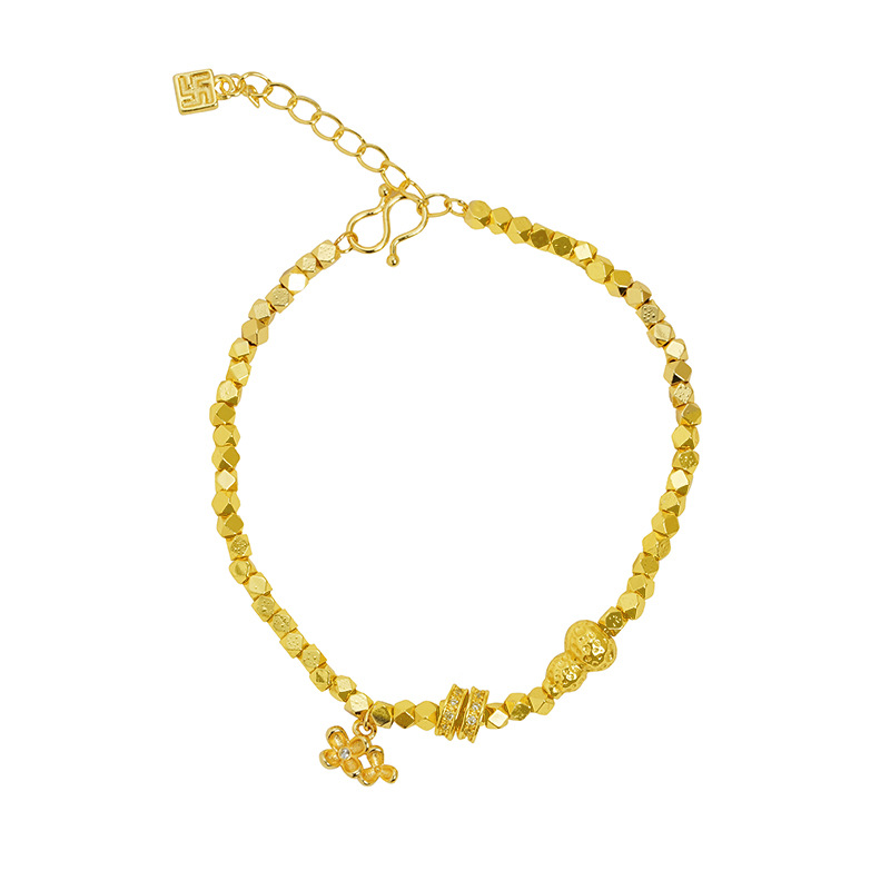 Laser Cut Bead Gourd Charm Bracelet Vietnamese Inspired Gold Tone Alloy Jewelry